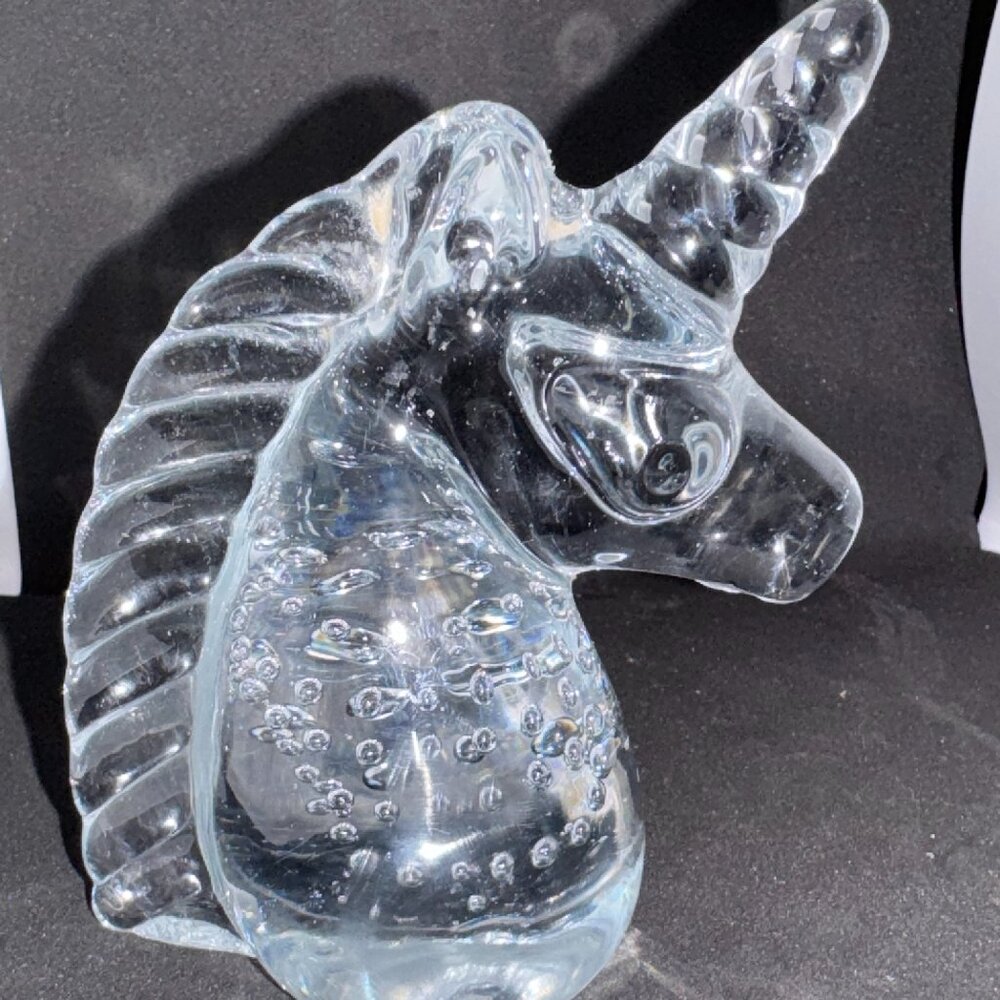 Vtg Blown Art Crystal Glass Unicorn control Bubbles Paperweight Sculpture - 1505